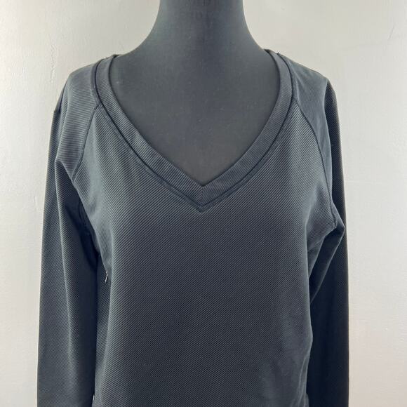 LULULEMON Black After Asana Long Sleeve V-Neck Pullover Sweatshirt w/ Pockets - Picture 3 of 8